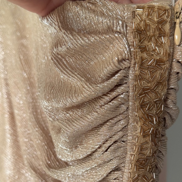open lace back dress Glitter One-Shoulder Mini Dress Gold